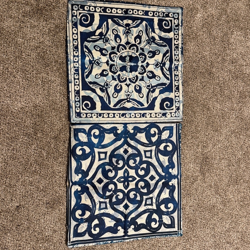 NWOT Blue and White Decorative Pillowcases  17.5" x 17.5"